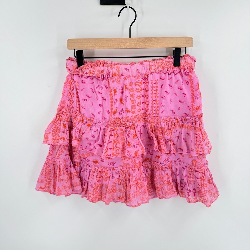 Free People Pink Bandana Print Short Ruffle Skirt Medium Cotton Resortwear